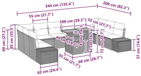 Conjunto de Jantar de Jardim com 11 Peças e Almofadas em Rattan Preto