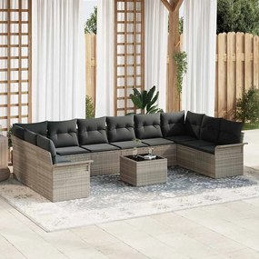 vidaXL Conjunto de Sofá de Jardim de 11 Peças com Almofadas Cinza Vime Poliéster