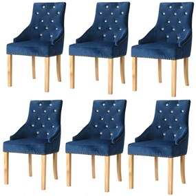 vidaXL Cadeiras de jantar 6 pcs carvalho maciço e veludo azul