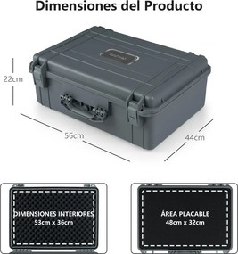 Caixa rígida impermeável portátil com inserção de espuma personalizável para ferramentas 56 x 44 x 22 cm Cinza