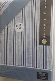 Jogo de lençóis 100% algodão - MAFRA AZUL da Casa&Algodão: cama 105cm - 1 lençol superior 180 x 290 cm + 1 lençol capa ajustável 105 x 200 + 30 cm + 1 fronha almofada 50x70 cm