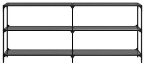 Mesa consola com tampo em vidro preto 194,5x30x81 cm aço