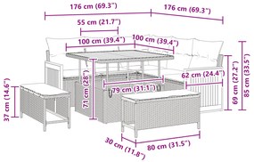 Conjunto de Sofá de Jardim de 8 Peças com Almofadas em Rattan Poliéste