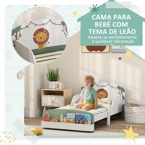 Cama Infantil para Crianças +3 Anos 70x140 cm em Madeira (Colchão não incluído) com Armazenamento e Desenho de Leão para Quarto Verde