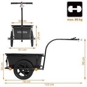 Reboque para bicicleta 90L inclui engate preto