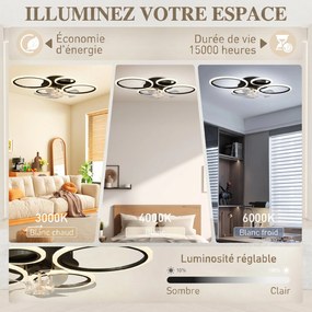 Ventilador de Teto com Luz e Comando, 77 x 55 x 13,5 cm, 6 Velocidades, Preto