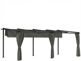 Outsunny Pergola retrátil com cortinas laterais, tenda de jardim em metal com proteção solar UPF30+, cinza escuro | Aosom Portugal