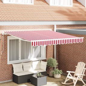 vidaXL Toldo Retrátil Manual Listrado Vermelho e Branco 350x250 cm