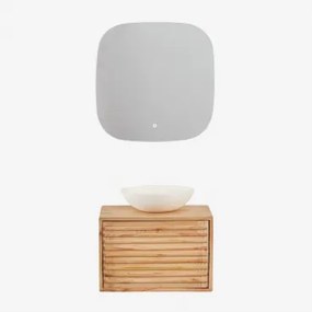 Conjunto De Móvel De Casa De Banho Suspenso 60x45 Cm Em Madeira Deleyna Madeira Natural & Cimento Redondo Branco Ø40 Cm Zavion & Quadrado - Sklum