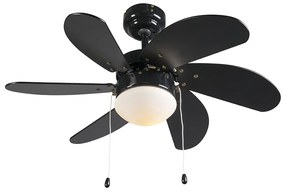 Ventilador de teto preto com impressão de madeira 80cm com cordão - Fresh