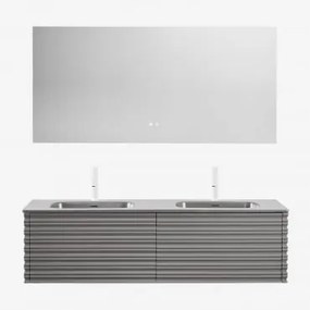 Conjunto De Móvel De Casa De Banho Suspenso Em Madeira Com Lavatórios Integrados Noura Cinza Níquel & Retangular Led E - Sklum