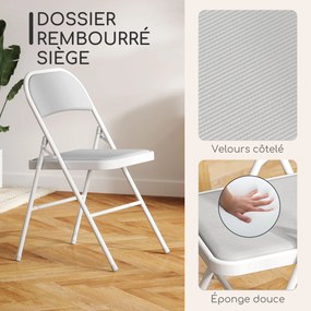Conjunto de 4 cadeiras dobráveis (MESA NÃO INCLUIDA), cadeiras de jantar portáteis, estrutura em aço, 45 x 46 x 78 cm, branco