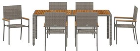 Conjunto de Jantar para Jardim vidaXL de 7 Peças Cinza Polirattan