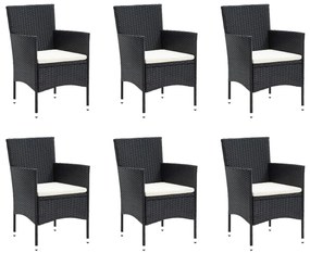 7 pcs conjunto de jantar p/ jardim c/ almofadões vime PE preto