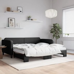 3196841 vidaXL Sofá-cama com gavetão e colchões 100x200 cm tecido preto