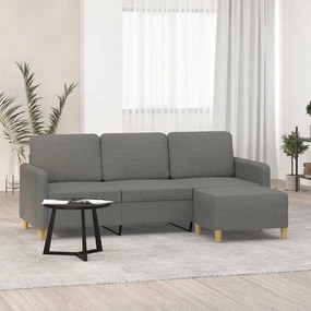 vidaXL Sofá de 3 lugares com apoio de pés 180 cm tecido cinza-escuro