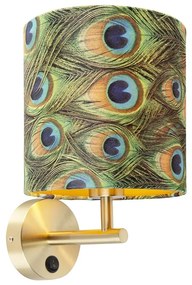 Candeeiro de parede vintage dourado com abajur de veludo 20/20/20 Pavão - Combi Moderno