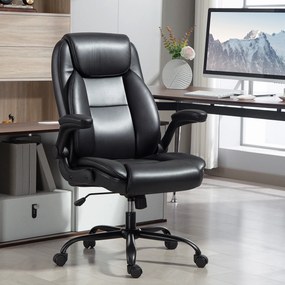 Cadeira de escritório com braços rebatíveis, cadeira de escritório ergonómica, altura ajustável, função de balanço, preta