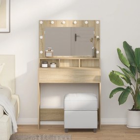 Mesa de Maquiagem vidaXL com Luzes LED em Carvalho Sonoma 79x41x135 cm