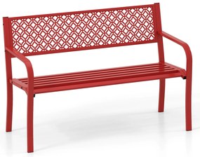 Sofá de pátio de metal de 128 cm, banco resistente para 2 a 3 pessoas, com apoios de braços curvos e encosto clássico, assento estilo parque, preto
