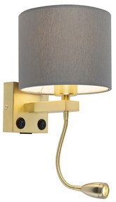 Candeeiro de parede Art Deco dourado com USB e abat-jour cinzento - Brescia