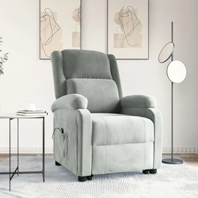 vidaXL Poltrona elevatória veludo cinzento-claro