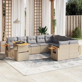 10 pcs conjunto de sofás p/ jardim com almofadões vime PE bege