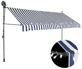 vidaXL Toldo retrátil manual com LED 350 cm azul e branco