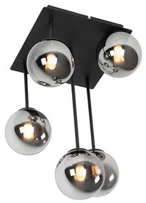 Candeeiro de teto moderno preto 5 luzes vidro fumê - ATHENS