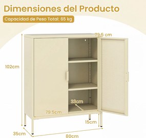 Aparador com 2 Portas, 80 x 35 x 102 cm, Prateleiras Ajustáveis, Amarelo