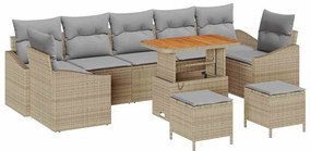 Conjunto de Sofá para Jardim de 10 Peças com Almofadas Bege Rattan Pol