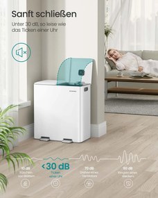 Caixote do lixo 58,5 x 37 x 64 cm com dois compartimentos de 30 litros, pedal com fecho suave e baldes interiores Branco