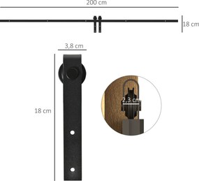 Ferragens para Porta Corredeira 200cm (MÓVEL NÃO INCLUIDO) Kit de Acessórios para Porta Corredeira de Madeira com 2 Trilhos de Aço Carga Máxima 20 kg