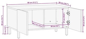 Mesa de centro castanho 80x50x40 cm madeira de mangueira maciça