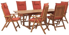 Conjunto de jardim em madeira de acácia mesa e 6 cadeiras com almofadas terracota JAVA Beliani