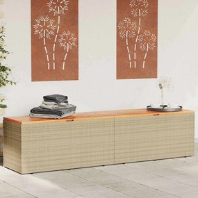 vidaXL Caixa arrumação jardim 220x50x54 cm vime PE/acácia maciça bege