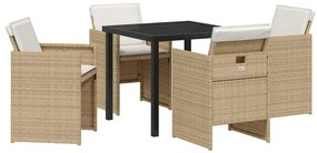 Conjunto de Jantar de Jardim com 5 peças e almofadas bege em rattan si