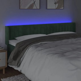 Cabeceira cama c/ luzes LED veludo 183x16x78/88 cm verde-escuro