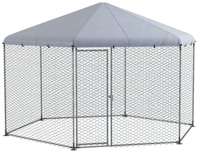 PawHut Galinheiro Grande de Exterior em Aço 400x346x263 cm Estrutura Hexagonal Coberta com Tecido Oxford Prata