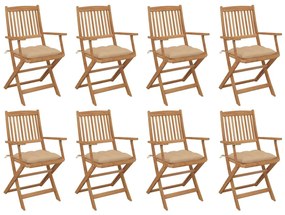 vidaXL Cadeiras de exterior dobráveis c/ almofadões 8pcs acácia maciça