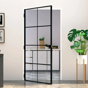 Porta interior 102x201,5 cm vidro temperado/alumínio fino preto