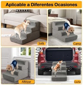 Escada de espuma para cães com 4 degraus, fundo antiderrapante e capa removível e lavável para cães e gatos 60 x 40 x 40 cm Cinza