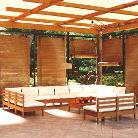 13pcs conj lounge jardim + almofadões pinho maciço castanho-mel