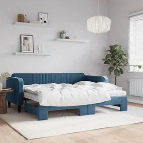 vidaXL Sofá-cama com gavetão e colchões 90x200 cm veludo azul