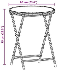 3 pcs conjunto de bistrô com almofadões vime PE/vidro castanho