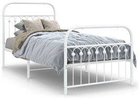 Estrutura de cama com cabeceira e pés 90x190 cm metal branco