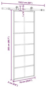 Porta deslizante c/ conj. ferragens 76x205cm vidro ESG/alumínio