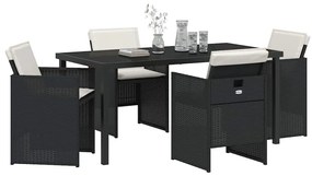 Conjunto de Jantar de Jardim de 5 Peças com Almofadas Preto Rattan Pol