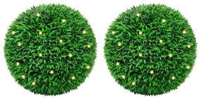 vidaXL Bolas artificiais de buxo com luzes LED 2 pcs verde 55 cm