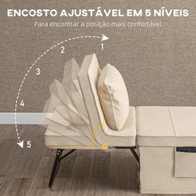 Sofá Cama 4 em 1  Estofado em Linho com Encosto Ajustável em 5 Níveis e Almofada Acolchoada  75x80x74 cm Creme